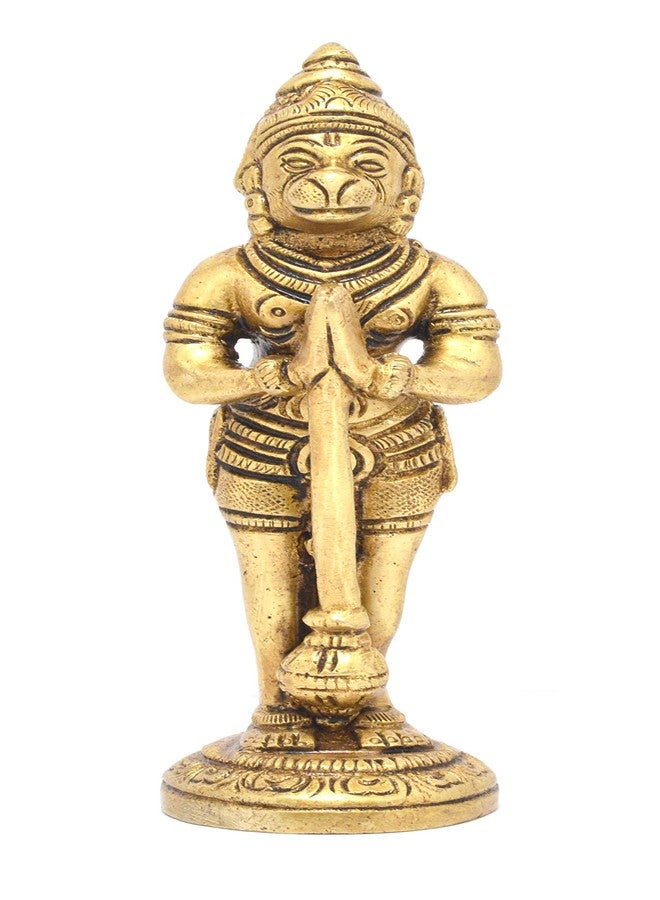Two Moustaches 5 Inches Humble Hanuman Mudra Brass Statue, Standard, Brass Hanuman Idol, God Idols, Bajrangbali Statue, Bahubali Lord Hanuman, Antique Yellow, 1 Piece - Image 1